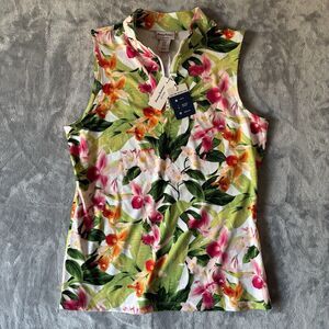 Tommy Bahama Tank Top Beachwear Zip Collar Mock Tropical Print UPF 50+ NWT - M